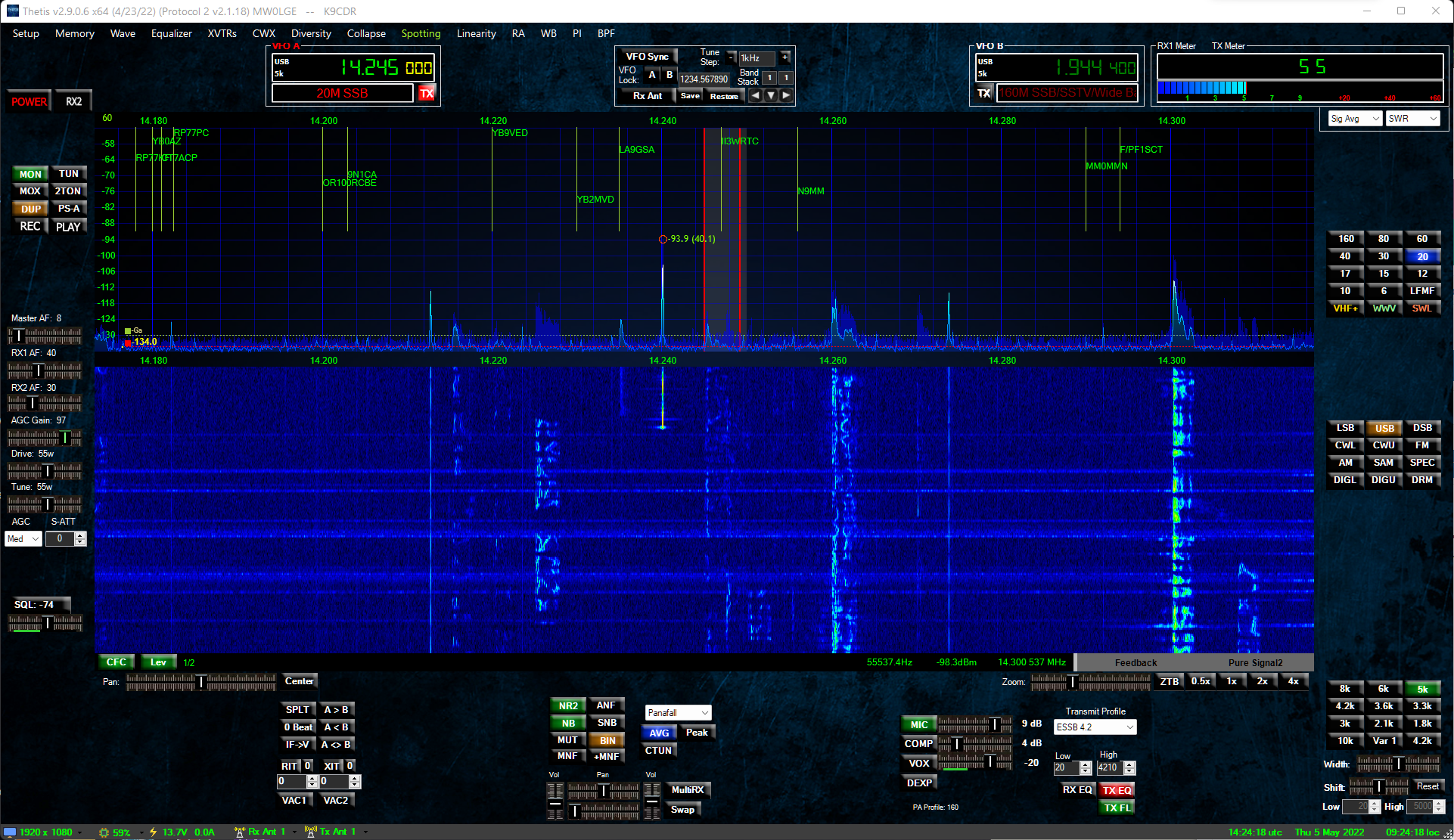 Panadapter gradient with similar 'original' meter coloring