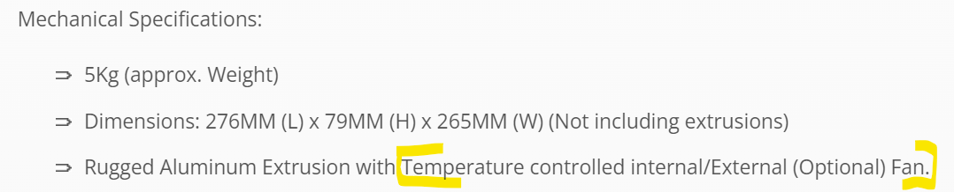 Specs from website